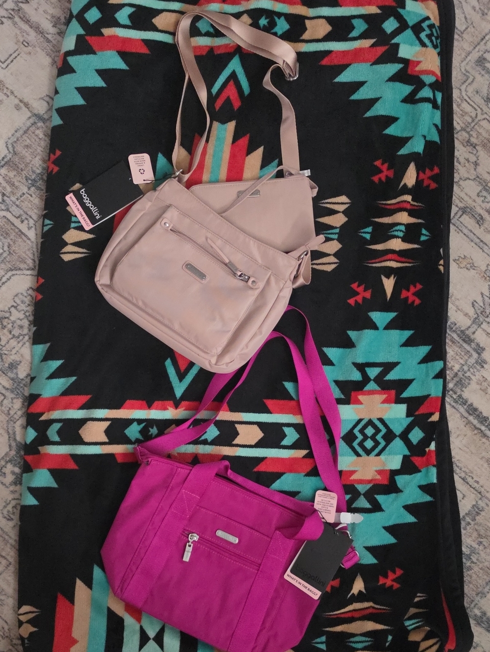 NWT (2) Baggallini Crossbody Fuchsia And Light Pink With Attatched Wristlet